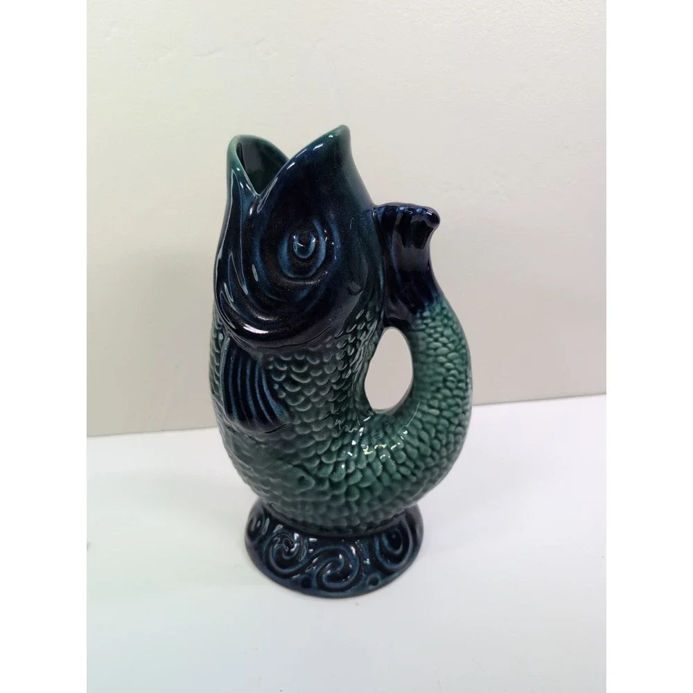 Vintage( Suspected )Olfaire Fish Shaped Gurgle Jug Pitcher Ceramic - Picture 6 of 8
